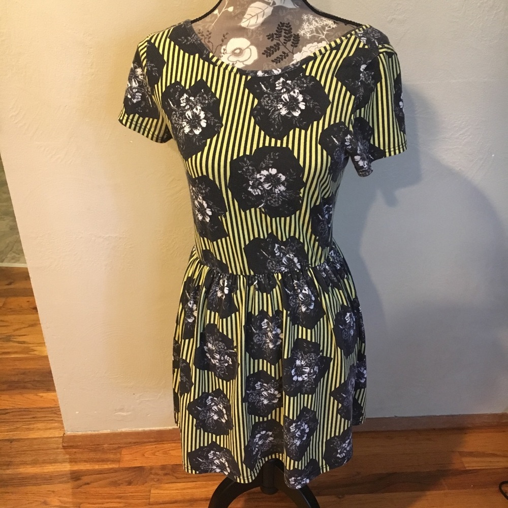 Topshop striped floral dress yellow size 4